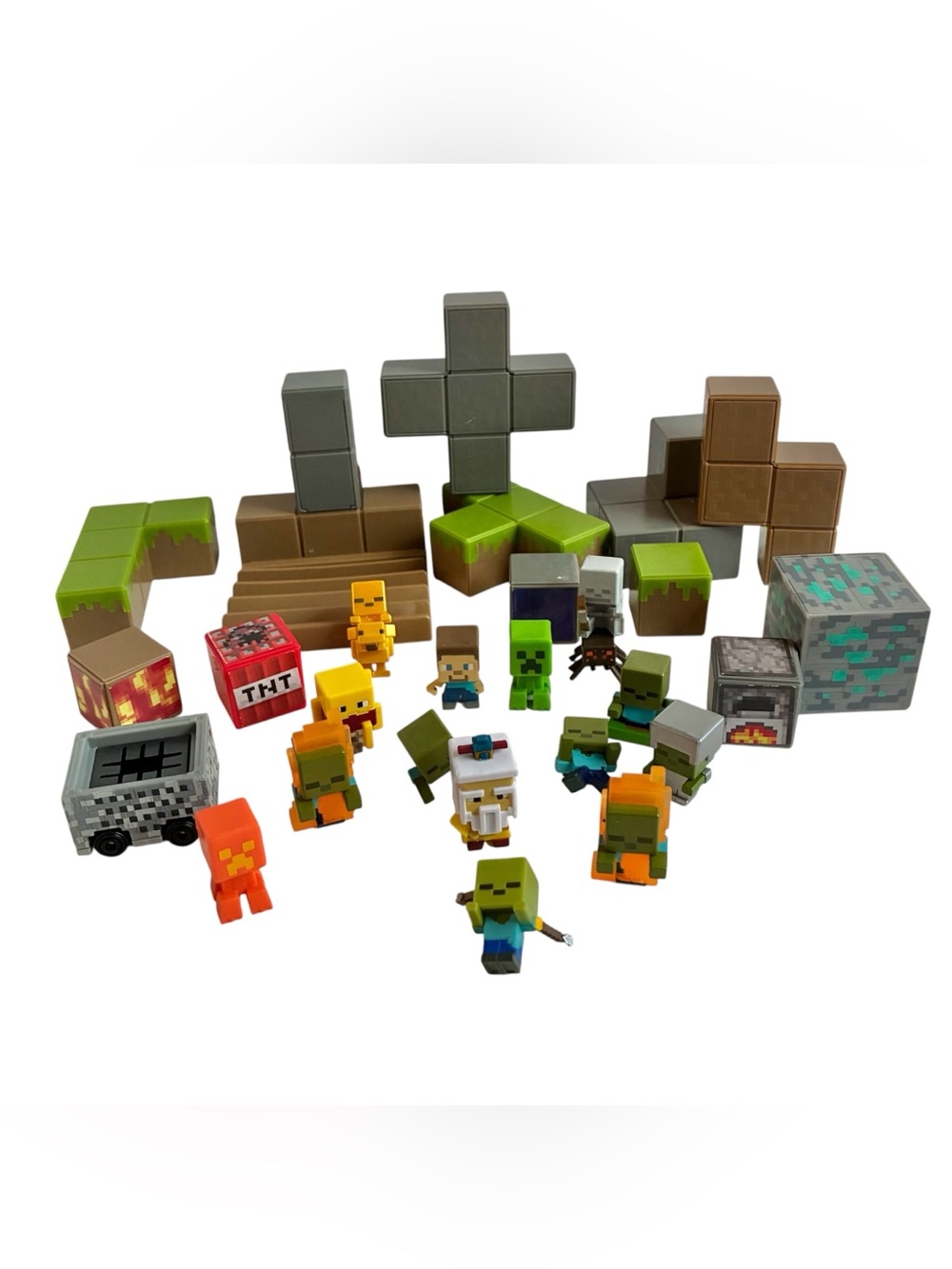 Minecraft Mixed Lot Mini Figures Steve Creeper Zombie Skeleton Spider Blocks